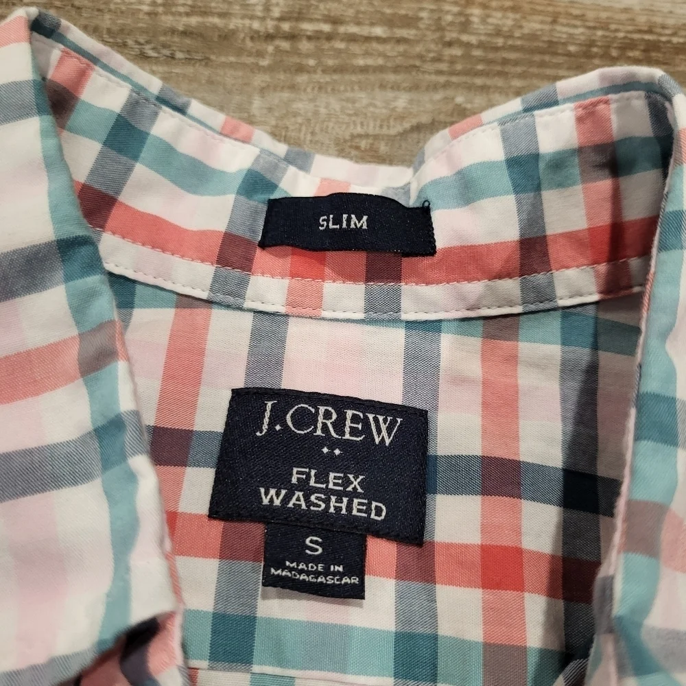 J.Crew Button Down Shirt Flex Washed Slim Fit Pink Plaid Casual Mens Size Small